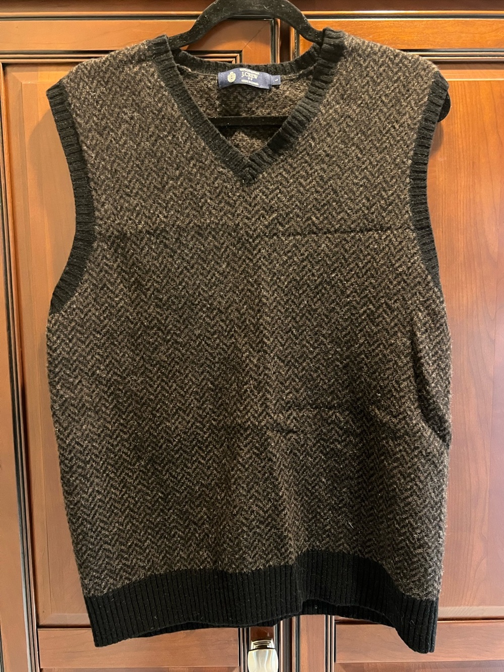 J Crew Sweater Vest Mens 100% Lambswool Herringbone Pullover Classic - L